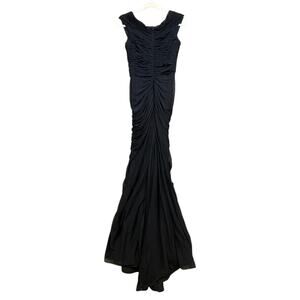 Tadashi Shoji Dress Womens M Black Ruched Mesh Mermaid Maxi Formal Evening Gown